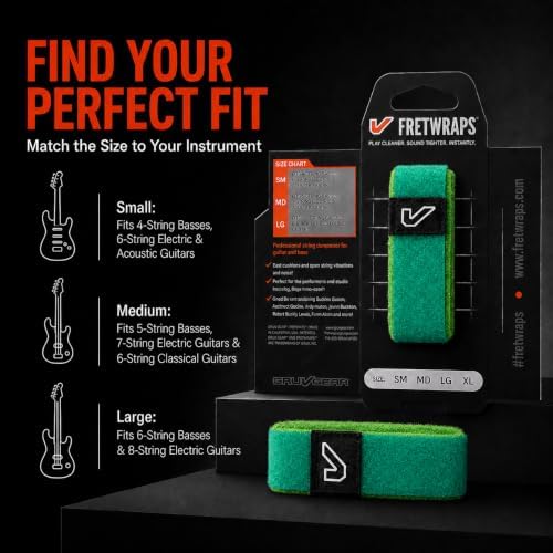 Gruv Gear Fret Wrap & Guitar Mute, Fretwrap for Acoustic, Electric & Bass | String Dampener Recording, Tapping & Practice Accessory (1 Pack, Extra Large Green, Fits 7-12 String Bass, Extended Guitar
