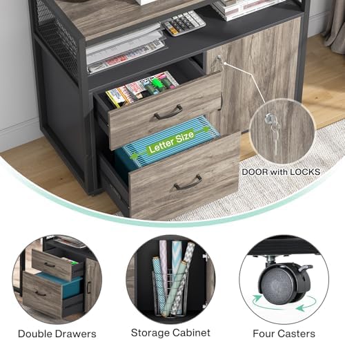 Tribesigns Grey Executive Desk with Cabinet, 55" L Shaped Computer Desk and lateral File Cabinet with Locks, 2 Piece Home Office Furniture Set for Hanging