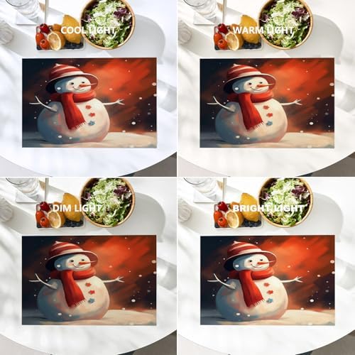 Batmerry Christmas Winter Snowman Linen Placemats Set of 4, Red Scarf Hat Snowflake Washable Table Mats for Kitchen Table Thickened Heat Insulation Dining Set Indoor Outdoor 12X18 in