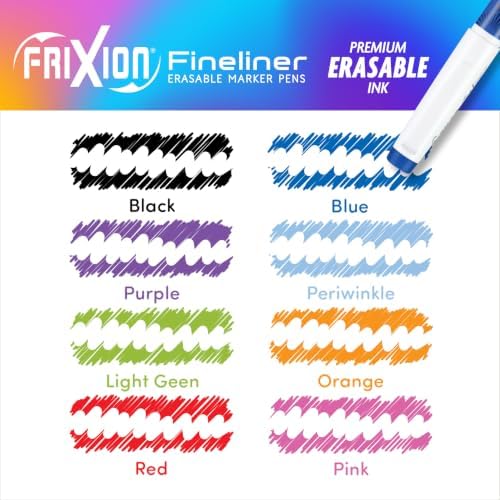 Pilot FriXion Fineliner Erasable Marker Pens, Fine Point 0.7 mm, Pack of 6, Assorted Colors, Erasable Pens - Ideal for School, Journaling, & Office Writing