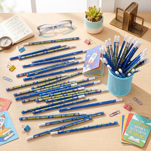 Tenceur 100 Pcs Readers are Leaders Pencils with Erasers Bulk 7.3 Inches Student Incentives Recognition Education Award Prize for Teacher School Classroom Reward Supplies