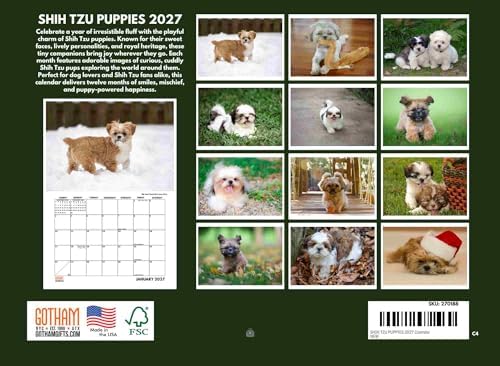 Shih Tzu Puppy Calendar 2027 Shitzu Monthly Wall Calender 12 Month