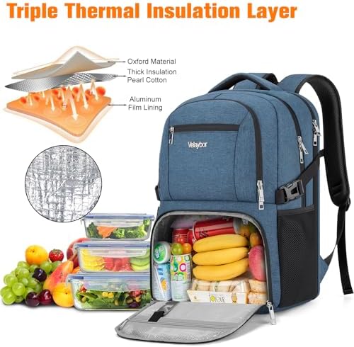 Insulated Lunch Backpack Fit 17" Laptop with Cooler Compartment