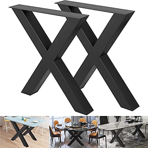 VEVOR Steel Table Legs, 28'' Height 30'' Wide Set of 2, Heavy Duty 3.1'' Square Box Section X Frame