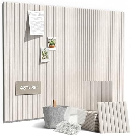 Felt Bulletin Board Tiles 48" x 36", Large Pin Board Wall Organizer Alternative, Self Adhesive Felt Wall Panels with 50 Push Pins & Storage Pouch for Office, Bedroom and Study Room, Oatmeal