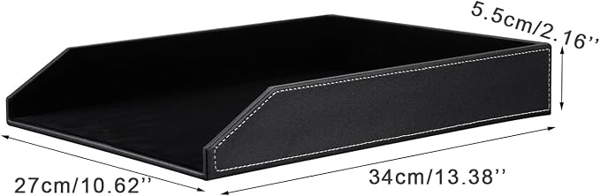 Letter Tray, PU Leather Paper Organizer Tray for Desk, Paper Organizer Storage Holder for Office Home or School A4 Size Black