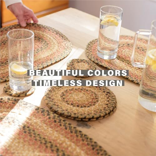 Homespice Russet Braided Placemats for Country Decor, Oval 13x19 Set of 4