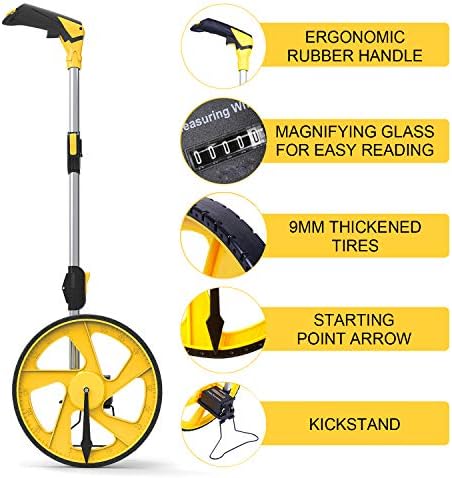 Zozen Measuring Wheel in Feet and Inches, Mechanical/Double Collapsible/One Key to Reset/Kickstand to Keep Stand/Starting Point Arrow and Cloth Carrying Bag, 0-9,999 Ft Measure Wheel. (Pack of 2)