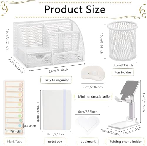 Office Supplies,Desk Accessories,Stapler and Tape Dispenser Set,1000 Staples,Staple Remover,Pen Holder,Folding Phone Holder,Journal Notebook,Ballpoint Pen,Scissor,Ruler,Clear Tape,Sticky Notes,Ect
