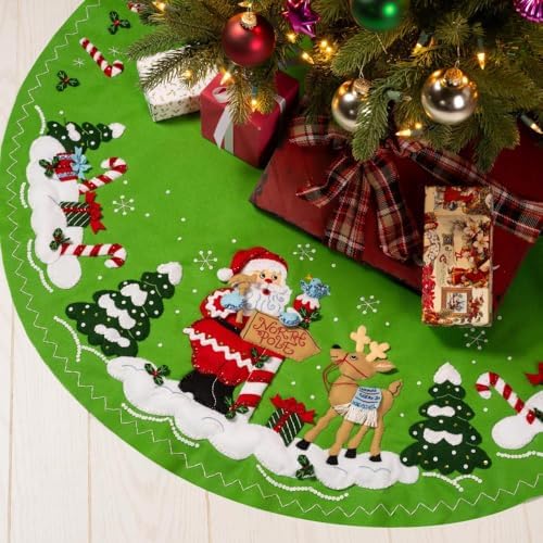 Bucilla, Felt Applique 43" Tree Skirt Kit, North Pole This Way, Perfect for DIY Arts and Crafts