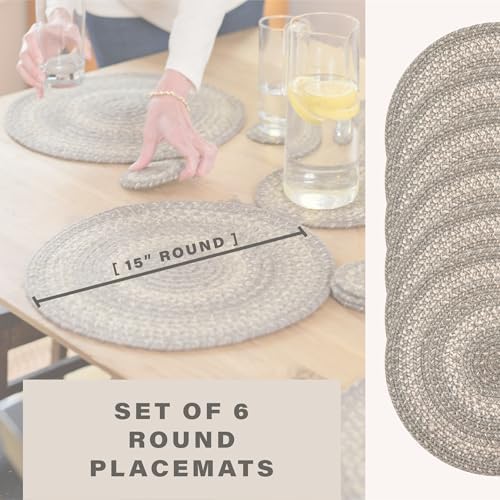Homespice Grey Cloud Jute Braided Placemats, Round 15" Set of 6