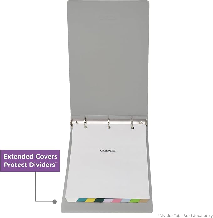 Carstens 3-Inch Heavy Duty 3-Ring Binder - Top Opening, Ash Gray, Durable Plastic, No-Gap Rings, Waterproof Cover, No Pockets, Holds 400 US Letter Sheets, BPA-Free, Made in USA (1752-3R), Case of 12