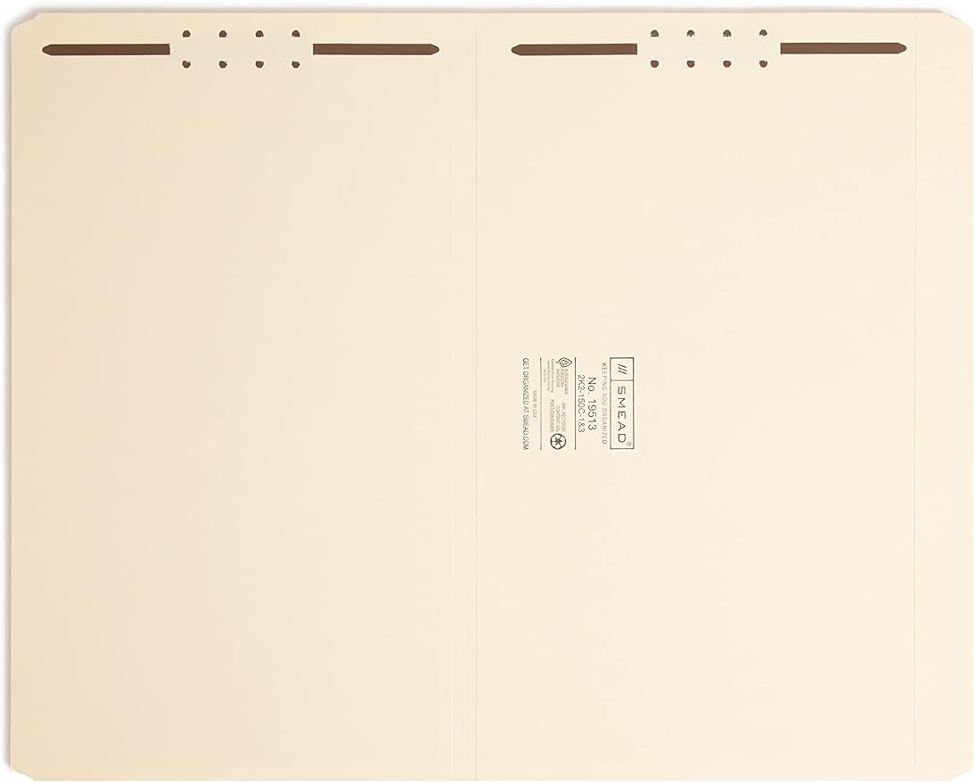 Smead Fastener File Folder, 2 Fasteners, Straight-Cut Tab, Legal Size, Manila, 50 per Box (19513)