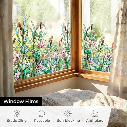 ADD.HERES Stained Glass Window Film, Window Film Decorative, 17.5 x 39.37in