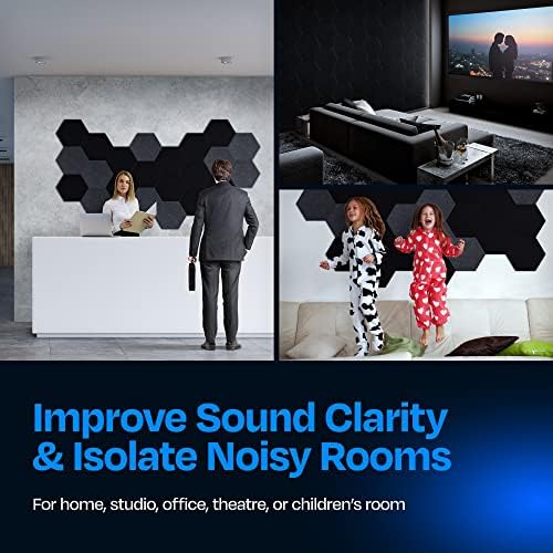 Acoustic Panels 12-Pack Soundproof Wall Panels 14"X12.1"X0.4" Sound Panels High Density Sound Dampening Panels - [Deep Black Hexagon]