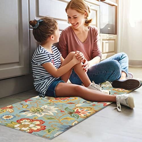 Colorful Floral Kitchen Rug for Floor 2 Piece Sets, Boho Floor Mat for Kitchen in Front of Sink for Standing for Kitchen Decor 17"X30"+17"X47"
