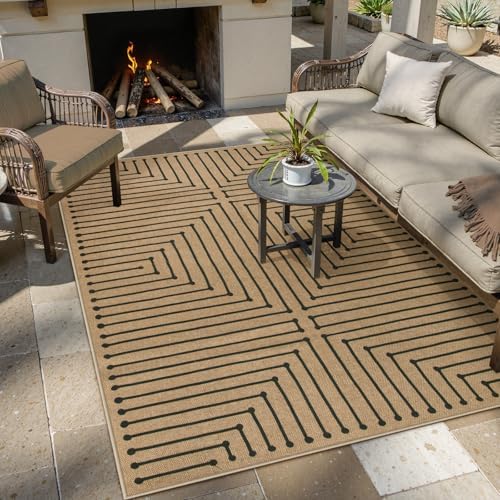 Lahome Neutral Outdoor Rug 5x7, Black and Brown Classroom Easy Jute Rug