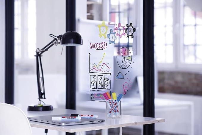 edding Multicolored 95 Glass Marker, 4pcs - Dry Erase Markers for Various Uses and Glass Surfaces Like Windshields, Windows, Glassboards, Mirrors, Menu Board and White Board - Made in Germany