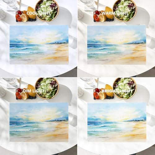 Batmerry Beach Scene Linen Placemats Set of 4, Serene Ocean View Washable Table Mats for Kitchen Table Thickened Heat Insulation Dining Set Indoor Outdoor 12X18 in