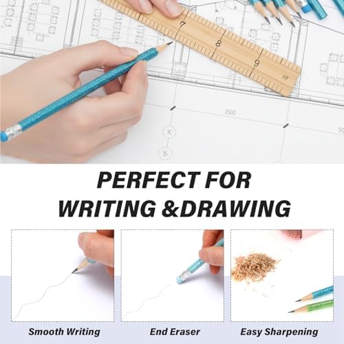 TecUnite 120 Pcs HB Pencils #2 Unsharpened Wood Cased Pencils with Eraser Hexagonal Pencil Cute Graphite No 2 Pen for Adults Gifts Exam School Office Sketching Learning (Glitter Series)