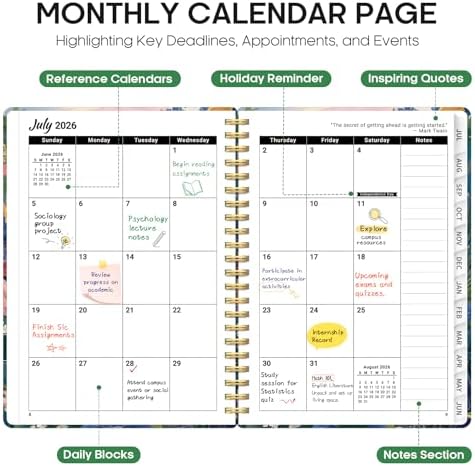 Planner 2026-2027, Jul 2026-Jun 2027 Academic Monthly & Weekly Planner | 6.3" x 8.5" Hardcover Calendar Planner for Women, Spiral Organizer with tabs, School Office Home Supplies, Seaside Petals