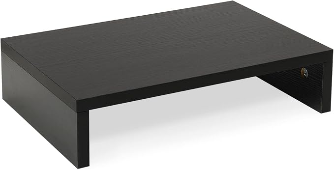 TEAMIX Black Monitor Stand Riser, Wood Desk Organizer for Laptop & Computer | 14.2"L x 9.5"W, Holds 80 lbs, Small Riser with Storage, Ergonomic Minimalist Design, Easy Assembly, For Home Office, Gaming
