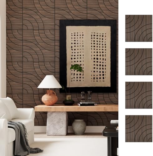 4 Packs Acoustic Wall Panels - Self-Adhesive 3D Wood Slat Wall Panel- Peel and Stick Sound Absorbing Panels for Noise Reducing - Feature Wall Decor for Home & Office