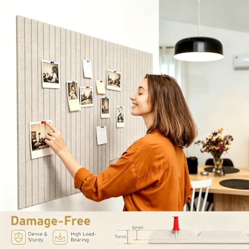 Felt Bulletin Board 48"x36" Large - Cork Board Alternative, 12-Pack Felt Wall Tiles with 70 Adhesive Tabs & 35 Pushpins, Pin Board for Home Office Decor, Oatmeal