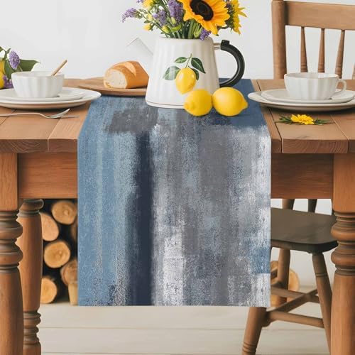 Blue Grey Graffiti Table Runner Dresser Scarf 13 x 72 Inch Abstract Oil Paint Art Mottled Texture Modern Table Runners Non-Slip Heat Resistant Kitchen Dining Table Decor for Home Indoor Outdoor