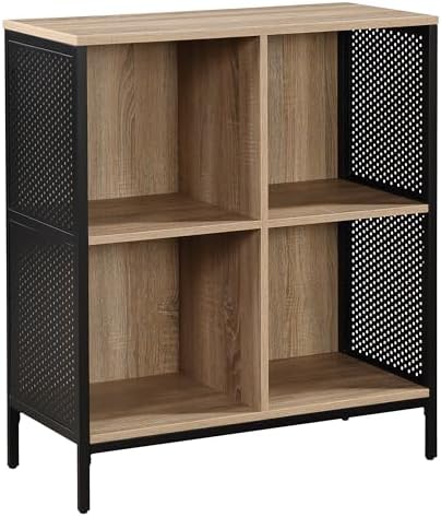 OSP Home Furnishings Ace Contemporary Modern Storage Bookcase with Shelves, 2- Shelves, 4 Cubes, River Oak Finish