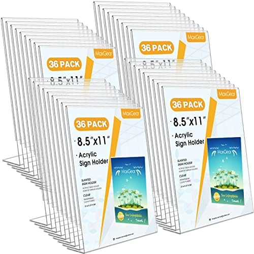MaxGear Acrylic Sign Holder, 8.5 x 11 Slant Back Display, 36 Pack