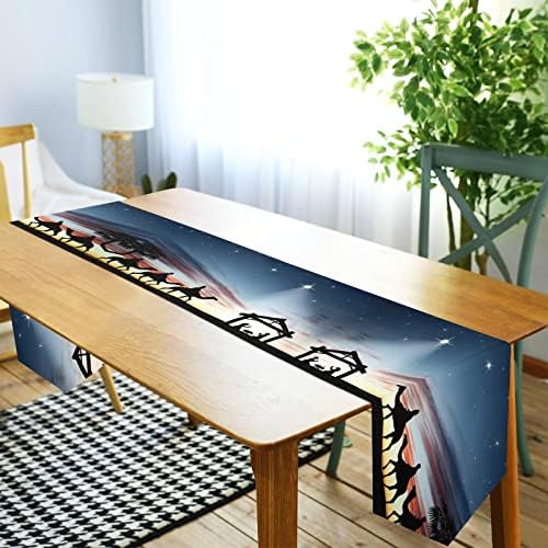 ALAZA Double-Sided Traditional Christmas Nativity Scene Table Runner 14x108 Inches Long,Table Cloth Runner for Wedding Birthday Party Kitchen Dining Home Everyday Decor
