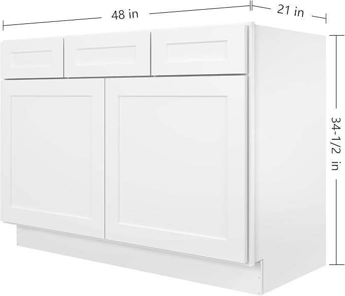 Furinno Shaker 2-Drawer Bath Vanity Cabinet Without Top, 2-Door, White | 21 D x 48 W x 34.5 H, Adjustable Hinges, Soft-Close Shaker-Style Door, Ready to Assemble, Plywood, for Bathroom, Washroom
