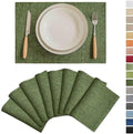 Demetex Dark Green Placemats Set of 8 Decorative Linen Textured Place Mats Heat Resistant Plate Table Mats for Cafe Party Banquet Tables, 13x19 inch, Green