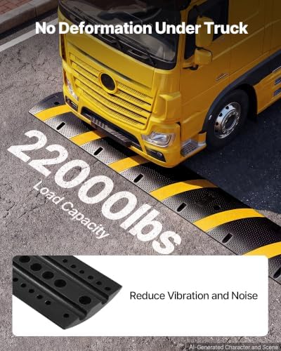 VEVOR 6FT Rubber Driveway Speed Bumps for Road-2PCS, Heavy Duty 2 Channel Modular Traffic Speed Humps, 22000 lbs/Axle Load Capacity, 72'' Cable Protector Ramp with Screws for Asphalt Concrete Gravel