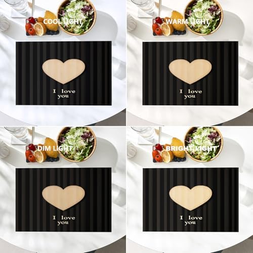 Batmerry Heart Text Linen Placemats Set of 4, Heart with I Love You Washable Table Mats for Kitchen Table Thickened Heat Insulation Dining Set Indoor Outdoor 12X18 in