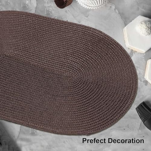AHHFSMEI Placemats Set of 6 for Dining Table Washable Woven Non-Slip 18x12 inches Placemat Heat-Resistant Durable Table Mats for Dining Table Easy to Clean (Oval Brown, 6)
