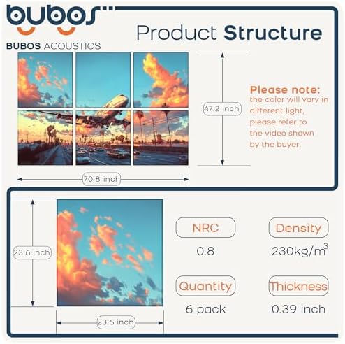 BUBOS 6 Pcs Art Acoustic Wall Panel,70.8”x47.2”Self Adhesive for Home Decor
