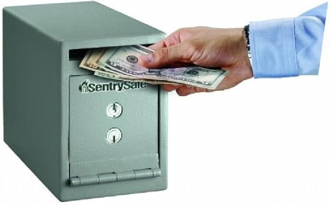 SentrySafe Depository Safe with Dual Key Lock, Steel Drop Slot Safe for Offices and Businesses, Stores Cash, Money, 0.23 Cubic Feet, 8.5 x 6 x 12.3 Inches, UC-025K