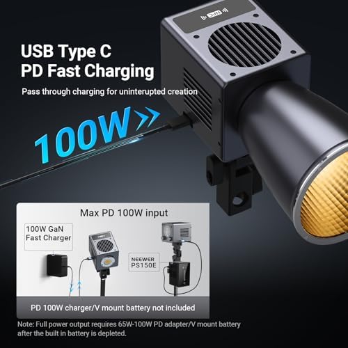 NEEWER 60W Mini LED Video Light with 50Wh Battery/100W PD Fast Charging, APP/2.4G Control/NFC, Bi Color Dimmable COB Studio Continuous Output Lighting 44,800 lux/1m 2700-6500K CRI97+ 12 Scenes, HB60B