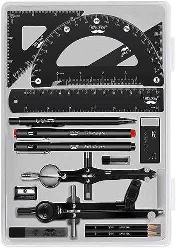 Mr. Pen- Professional Geometry Set, 15 pcs, Drafting Tools with Protractor