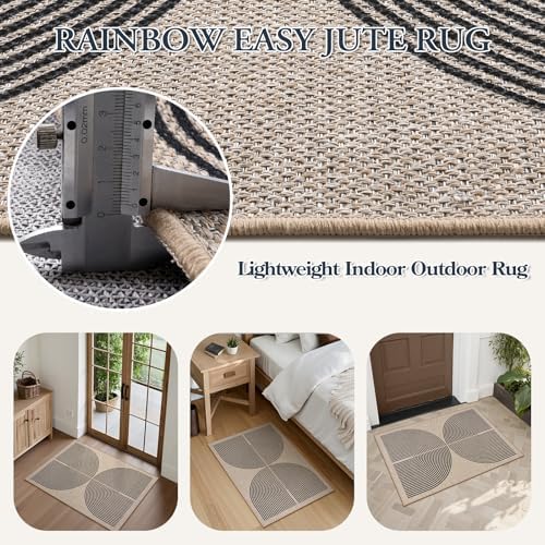 Lahome Rainbow Easy Jute Rug, 2x3 Farmhouse Kitchen Rugs Non Slip