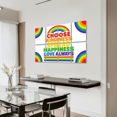 8 Pack Art Acoustic Panels Sound Absorbing Rainbow Motivational Poster Choose Kindness Spread Happiness Love Decorative Soundproof Wall Panels Self Adhesive for Home Recording Studios 48"x32"