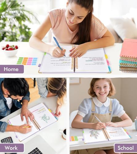 5 Subject Dotted Notebook with Removable Dividers Tabs, 300 Pages Hardcover Leather Dot Grid Spiral Journal, 8"x10" B5 Large Bullet Notebooks for Women Men Work School College Maths Sketching, Purple