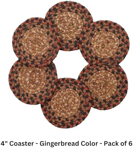 Homespice Gingerbread Braided Coasters for Country Decor, Round 4" Set of 6