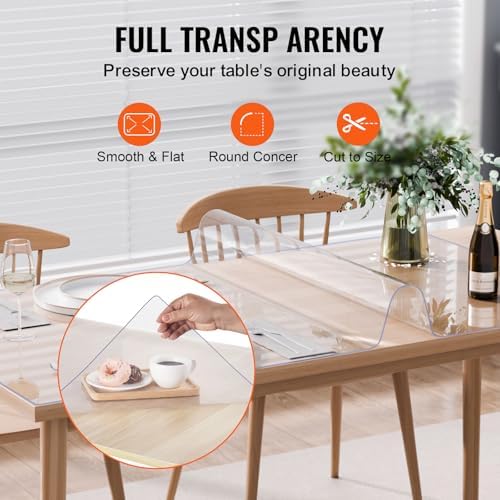 VEVOR Plastic Table Cover, 40 x 80 Inch 2.0 mm Thick Rectangle Clear PVC Mat Protector, Waterproof & Easy Cleaning Desk Pad Tablecloth, for Office, Dresser, Dining Room, Night Stand
