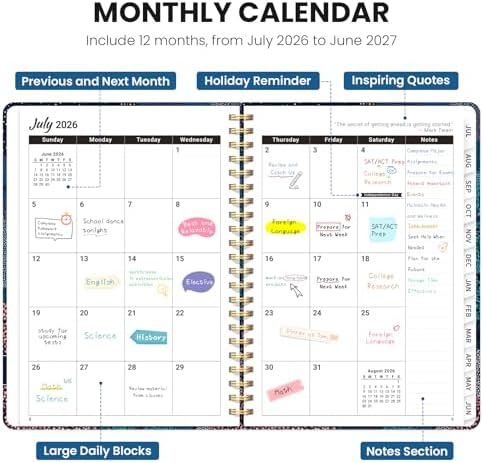 ZOTIA Planner 2026-2027 Jul 2026-Jun 2027 Academic Monthly & Weekly Planner