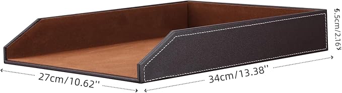 Letter Tray, PU Leather Paper Organizer Tray for Desk, Paper Organizer Storage Holder for Office Home or School A4 Size Brown