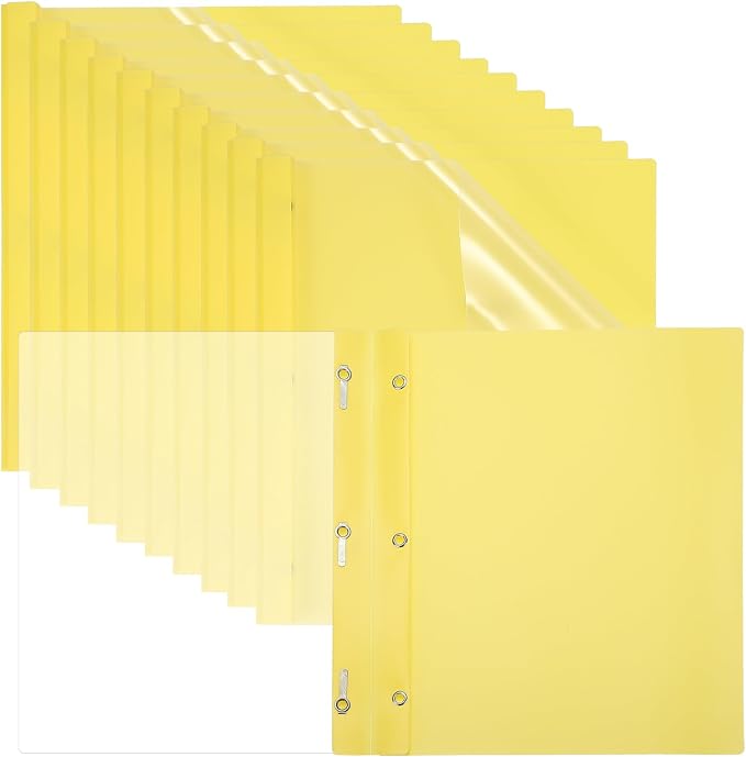 PATIKIL Plastic Report Covers with Prong, 30 Pcs 80 Sheet Clear Front Presentation Binders with 3 Metal Prong Fasteners Report Folder for Resume Documents Files Letter, Yellow