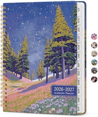 Planner 2026-2027, Jul 2026-Jun 2027 Academic Monthly & Weekly Planner | 6.3" x 8.5" Hardcover Calendar Planner for Women, Spiral Organizer with tabs, School Office Home Supplies, Blossom Dusk